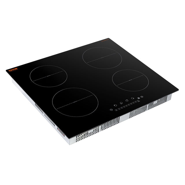 Four zone 6000 W built in induction cooktop with black glass touch panel