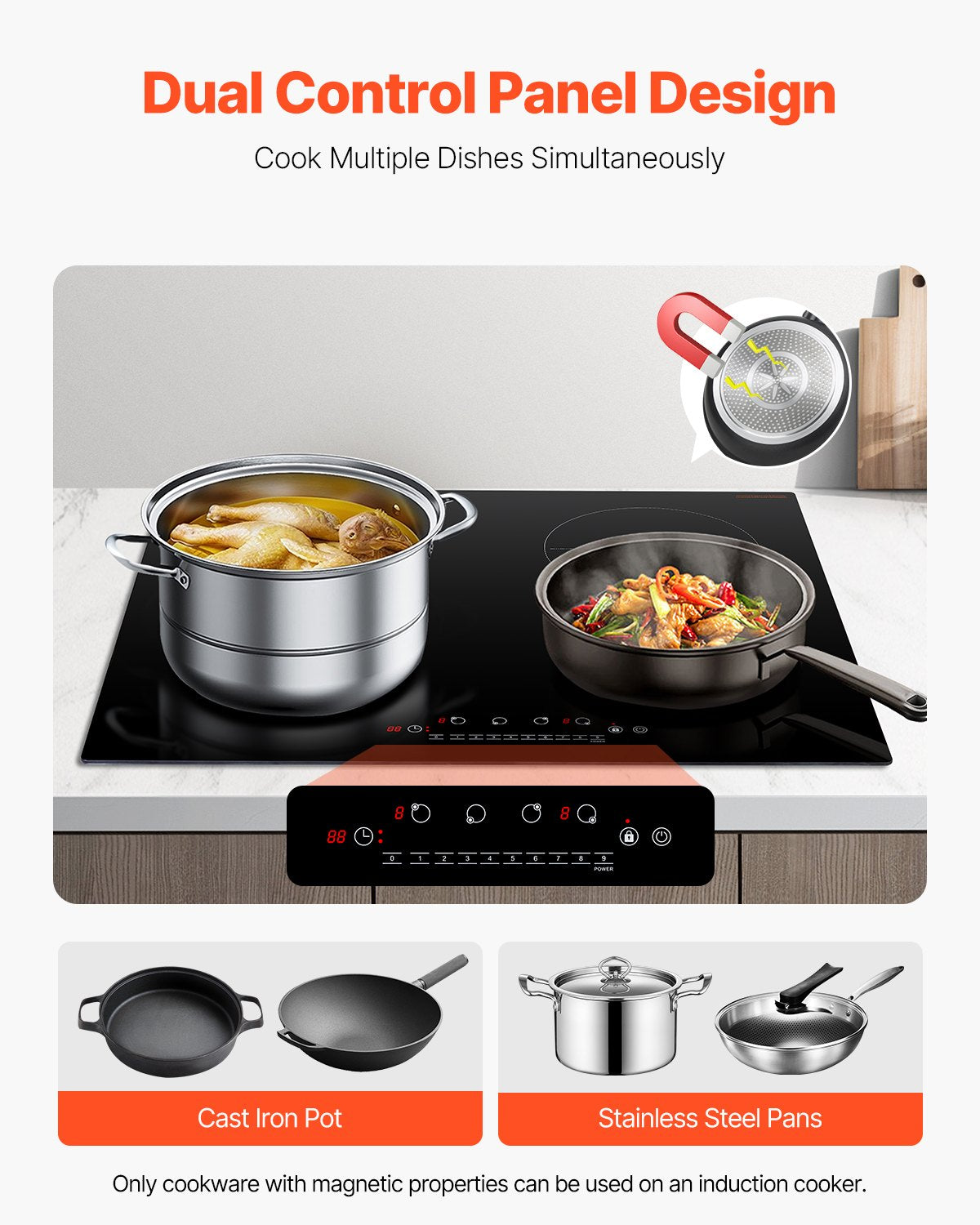 Induction cooktop installed flush into a kitchen benchtop