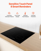 Four cooking zones marked on the glass surface of the induction cooktop