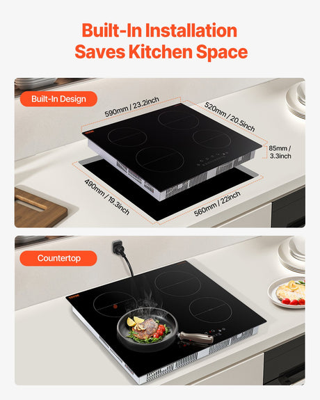 Pots cooking on all four induction zones at once