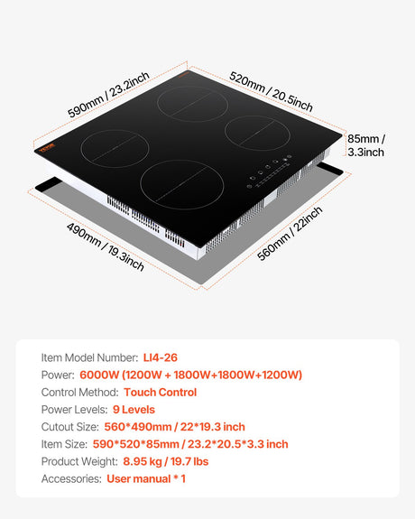 Child lock and pause controls on the induction cooktop panel