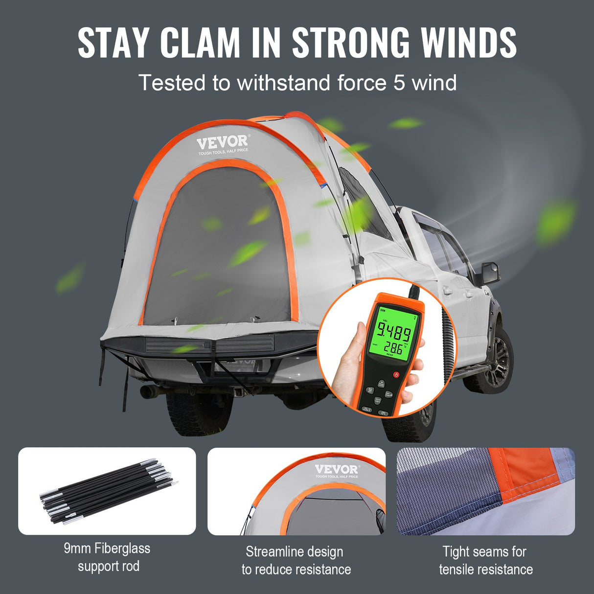 SUV Camping Tent, 10x10ft, Waterproof, 5-8 Person, with Awning
