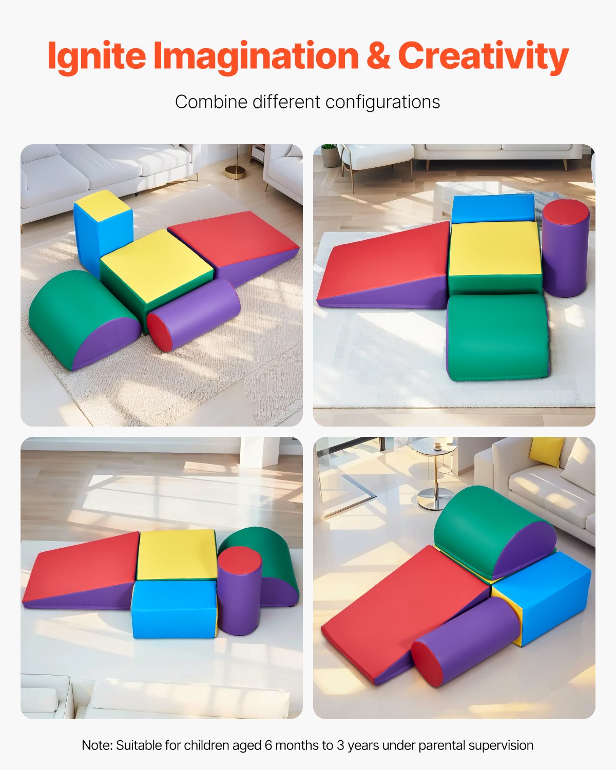 Colourful foam climbing blocks arranged as steps