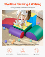 Toddler climbing on soft foam blocks