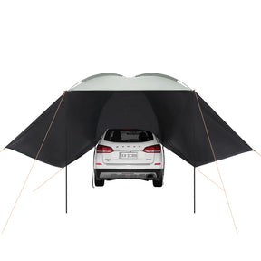 Cres car side awning 10ft x 7ft with extended canopies set up beside a 4WD camper