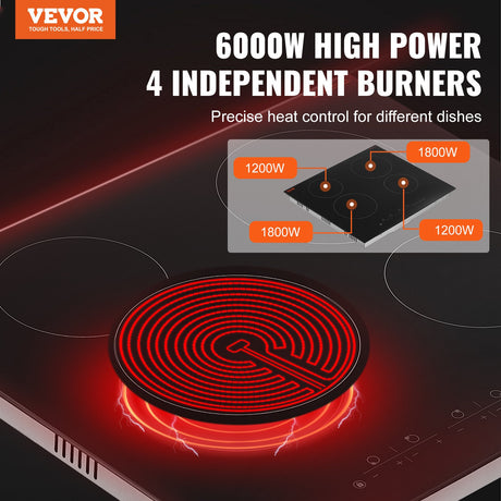 Slide touch control panel of the ceramic cooktop with nine power levels