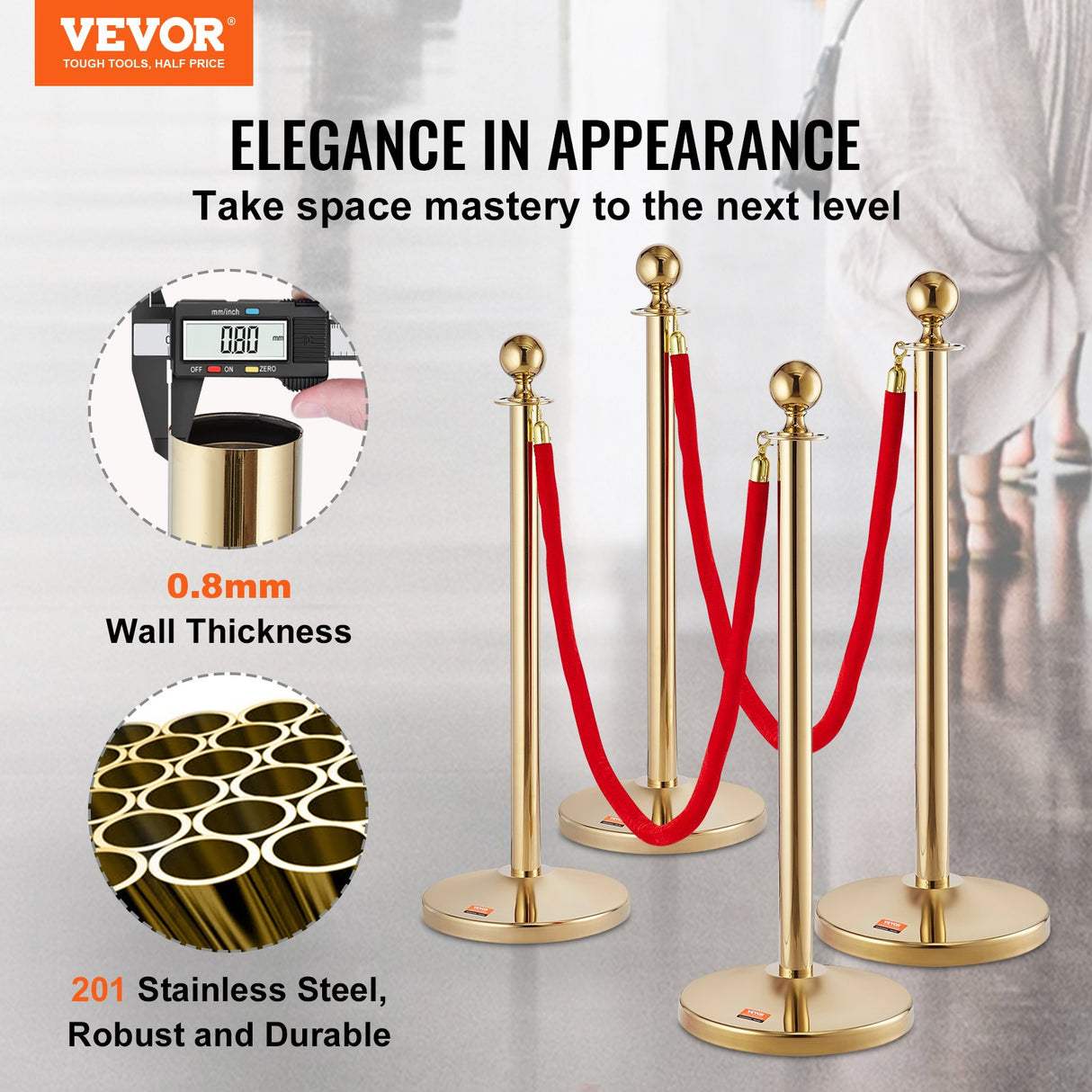 Crowd control stanchion set with red velvet rope
