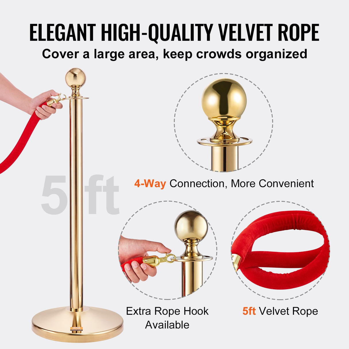 Crowd control stanchion set with red velvet rope