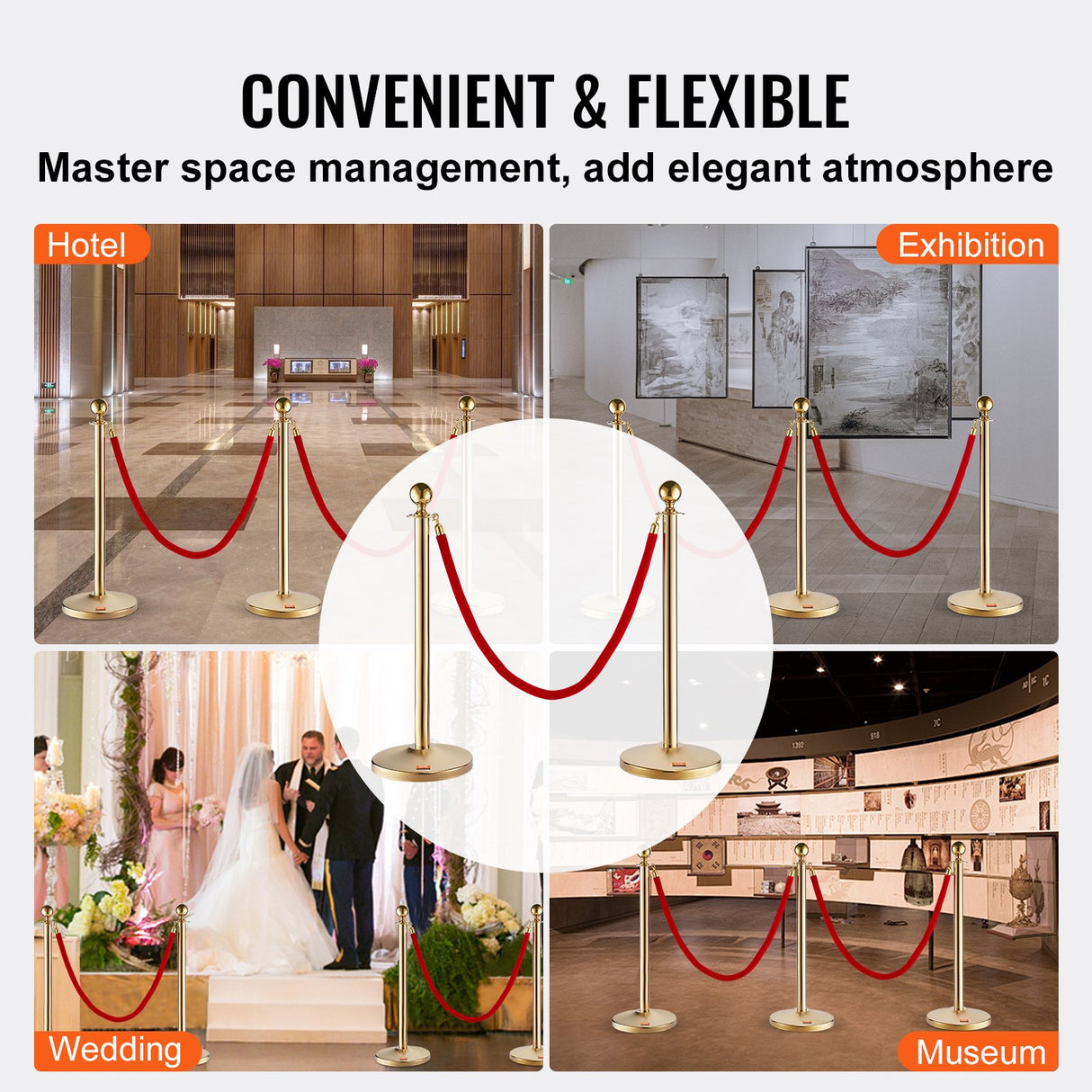 Crowd control stanchion set with red velvet rope