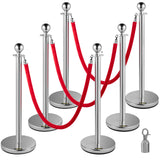 Silver crowd control stanchion set with red velvet rope