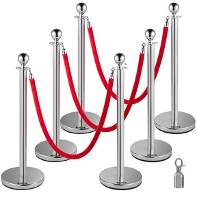 Silver crowd control stanchion set with red velvet rope