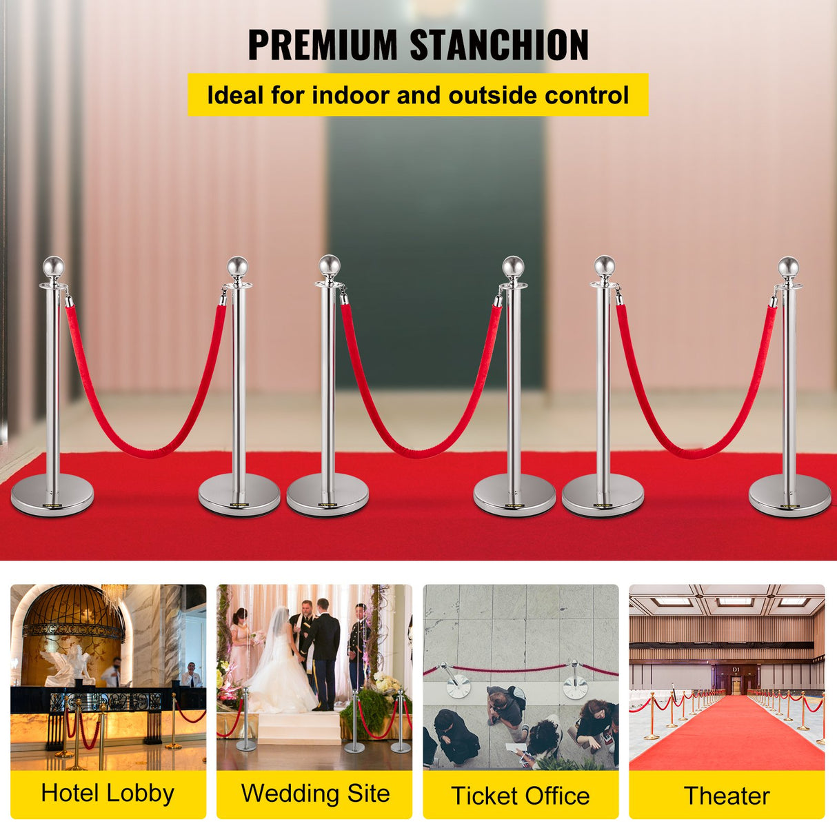 Silver stanchion post with red velvet rope