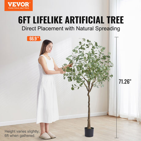 Artificial eucalyptus tree full height view showing realistic green foliage — Allure Home Collections