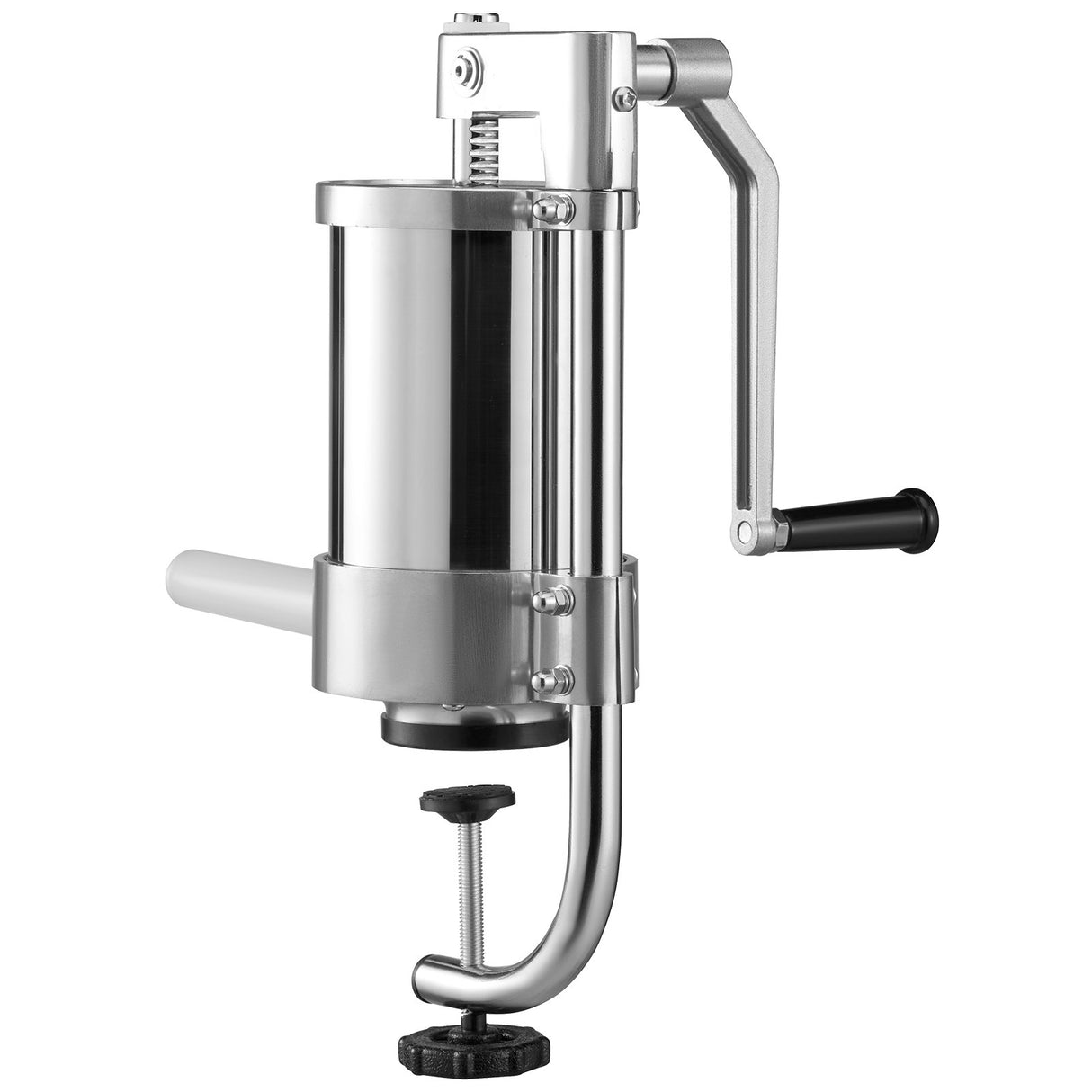 Side view of the vertical sausage stuffer on a bench