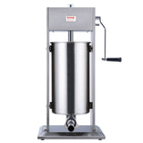 Sausage stuffer filling a casing through a stainless steel tube