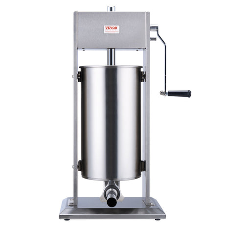 Sausage stuffer filling a casing through a stainless steel tube