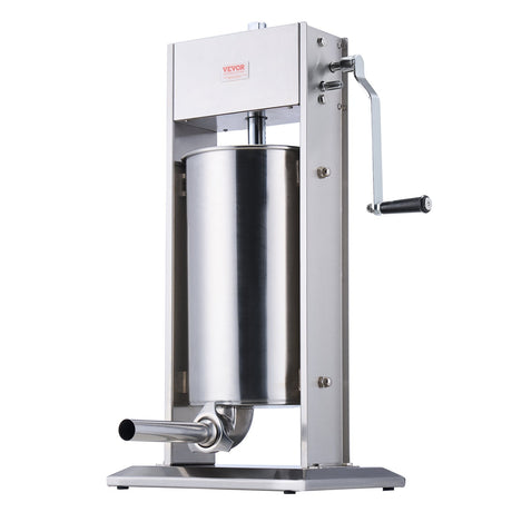 Manual sausage stuffer in use in a commercial kitchen setting