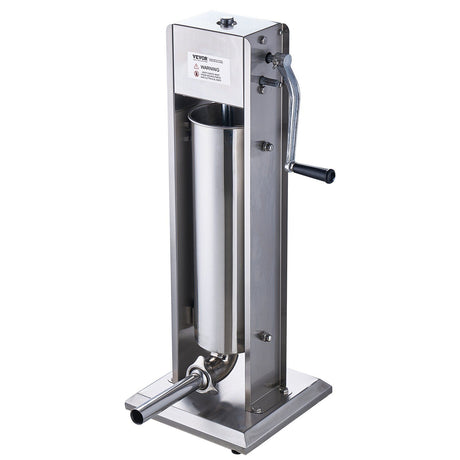 Sausage casing being filled from the vertical stuffer tube