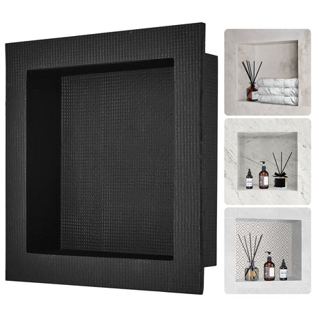 Recessed ready-to-tile shower niche, black, 40 x 40 cm single shelf