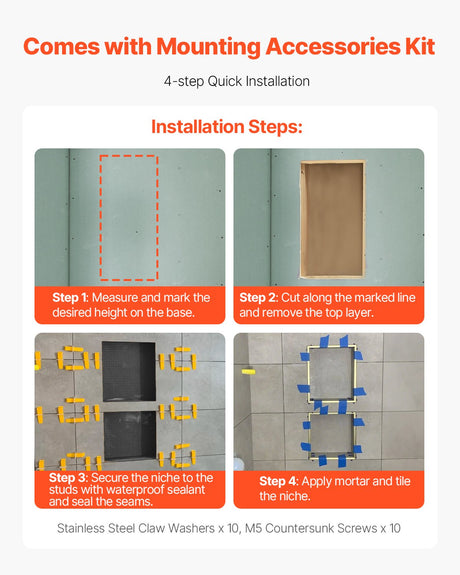 VEVOR Shower Niche 40.6 x 71.1 x 10.2 cm Recessed Wall Shelf for Bathroom