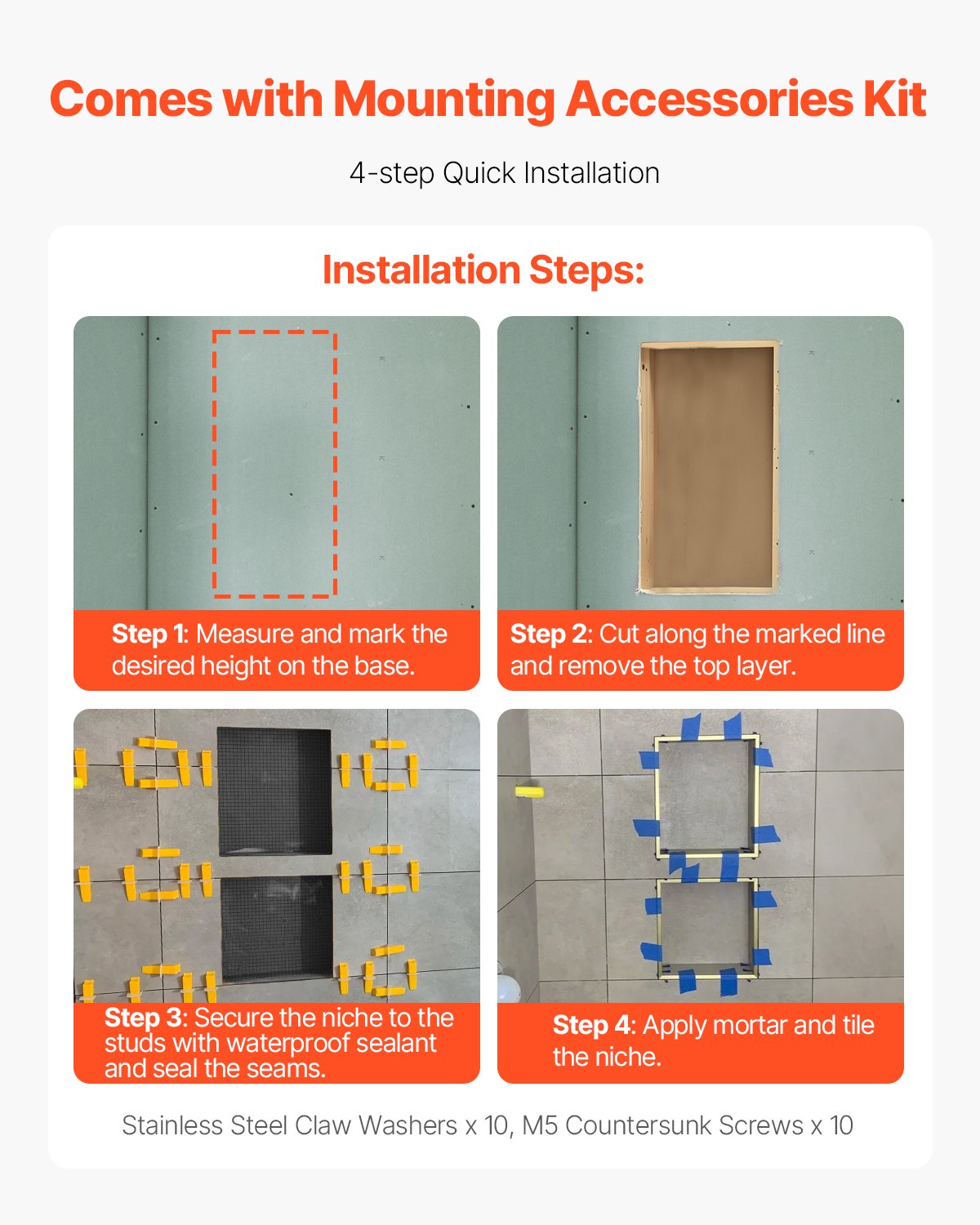 Recessed ready-to-tile double shelf shower niche, 40 x 50 cm