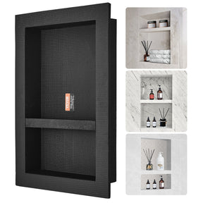 Recessed ready-to-tile double shelf shower niche, black, 40 x 60 cm