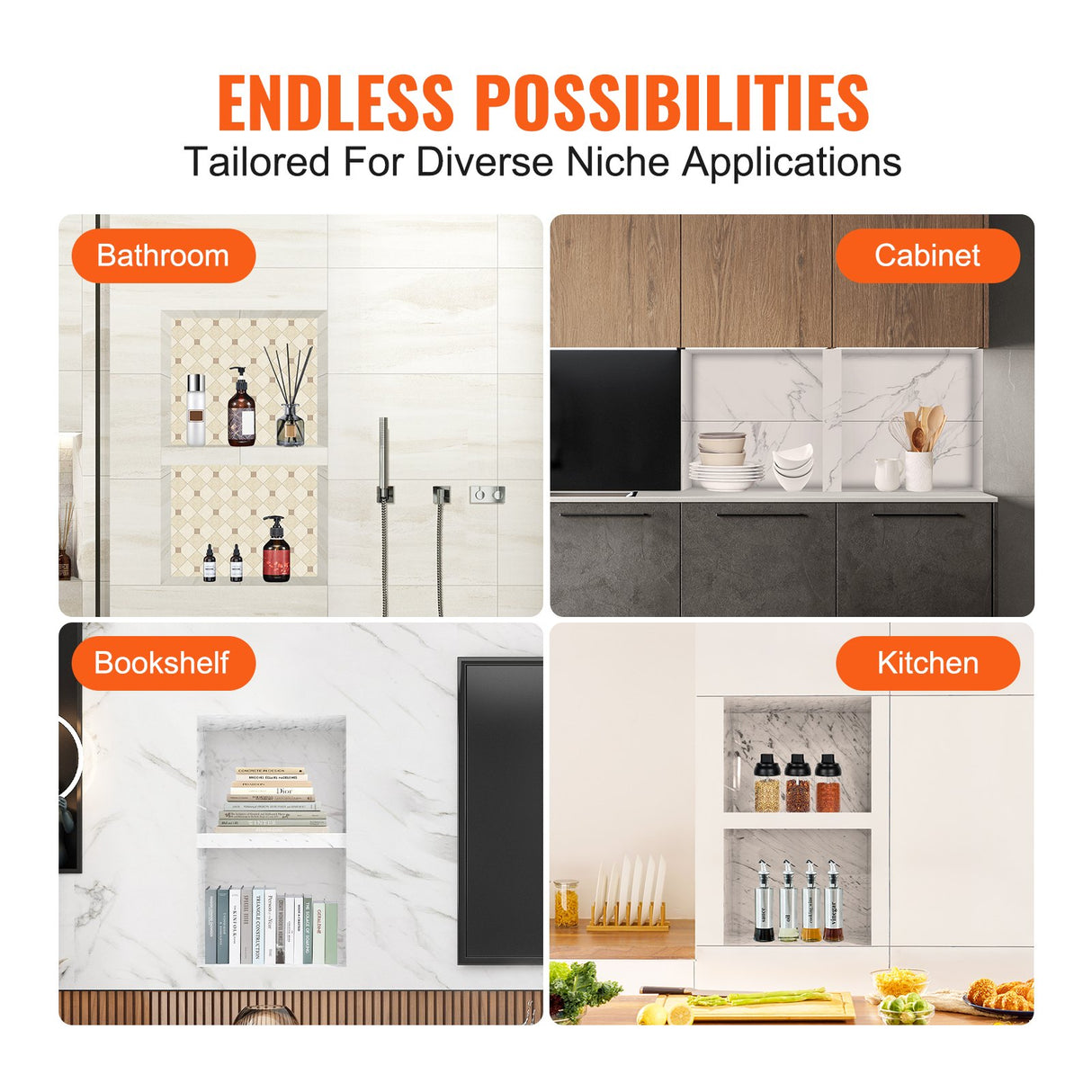 Recessed ready-to-tile double shelf shower niche, black, 40 x 60 cm