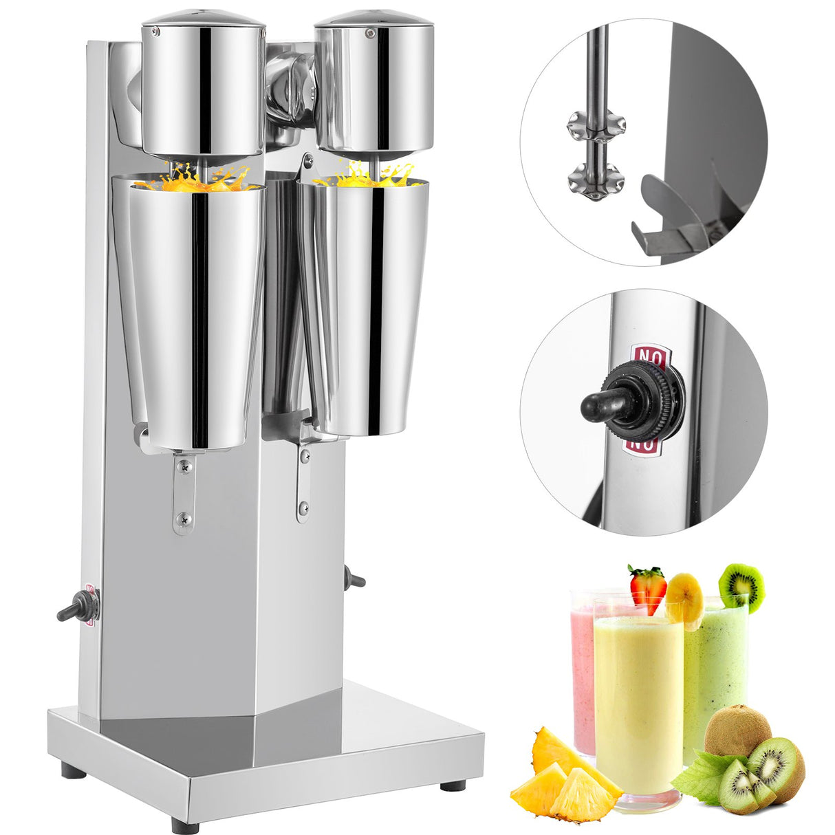 Double head stainless steel commercial milkshake maker on a bench