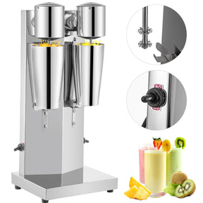 Double head stainless steel commercial milkshake maker on a bench