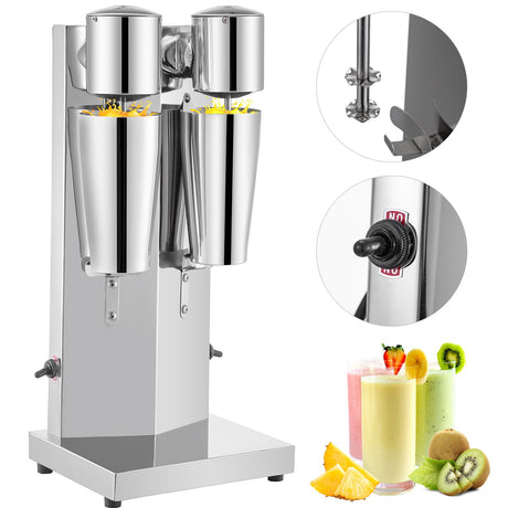 Double head stainless steel commercial milkshake maker on a bench