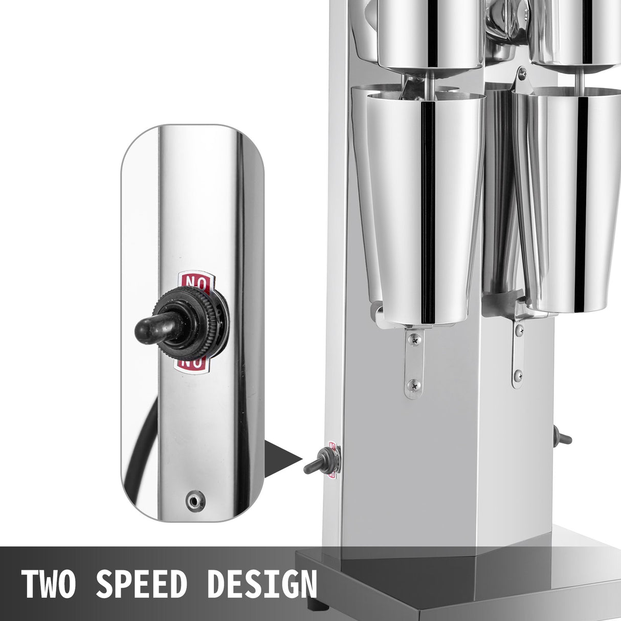 Stainless steel mixing cup locked into the drink mixer head