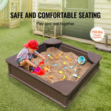 Square Sandbox with Cover and 4 Corner Seats, Brown