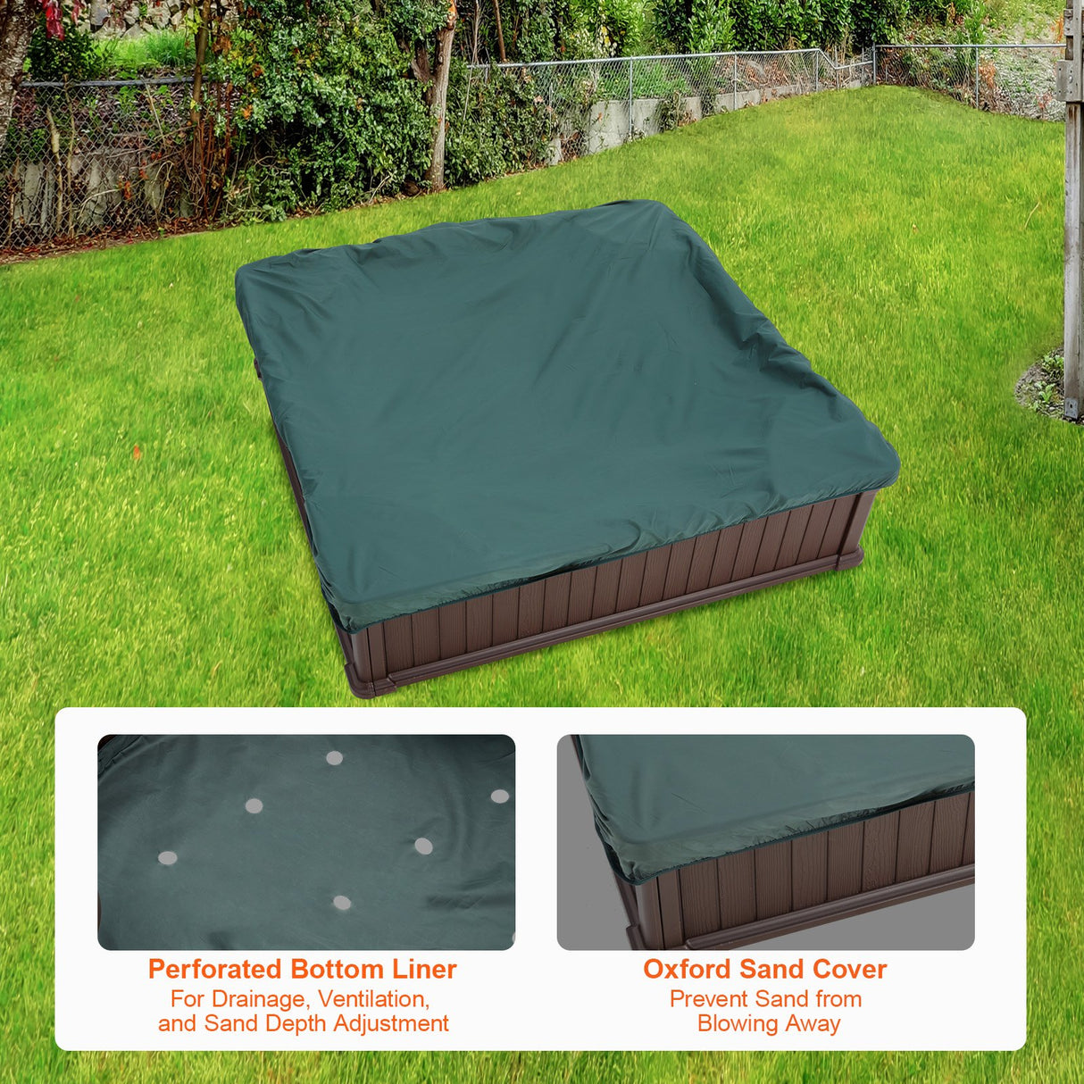 Square Sandbox with Cover and 4 Corner Seats, Brown
