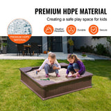 Square Sandbox with Cover and 4 Corner Seats, Brown
