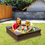 Square Sandbox with Cover and 4 Corner Seats, Brown