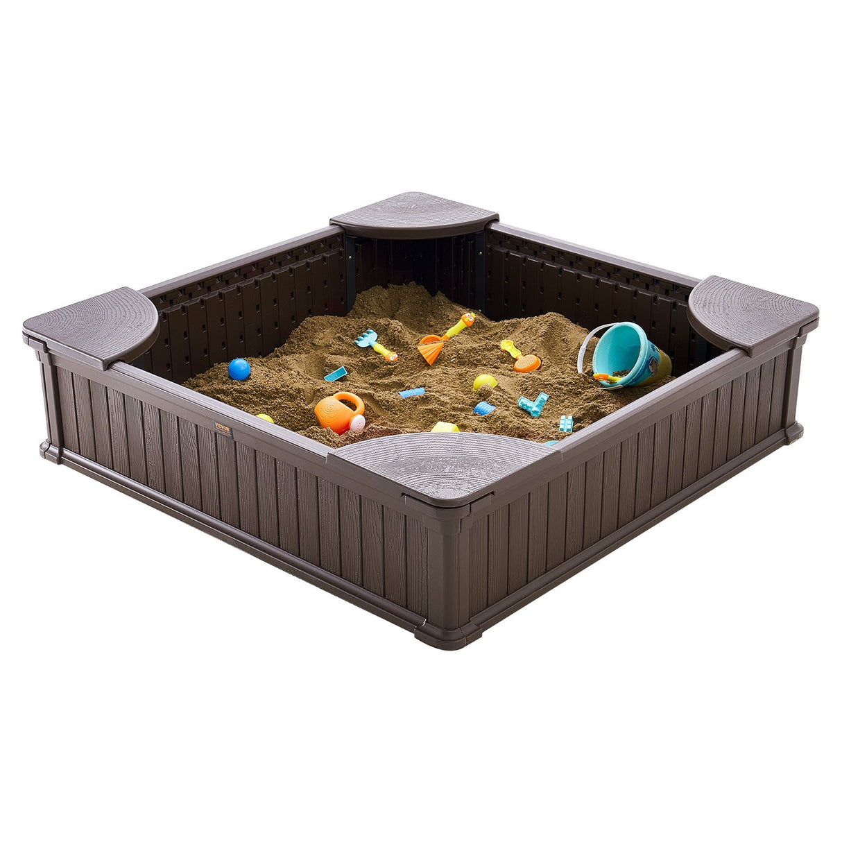 Square Sandbox with Cover and 4 Corner Seats, Brown