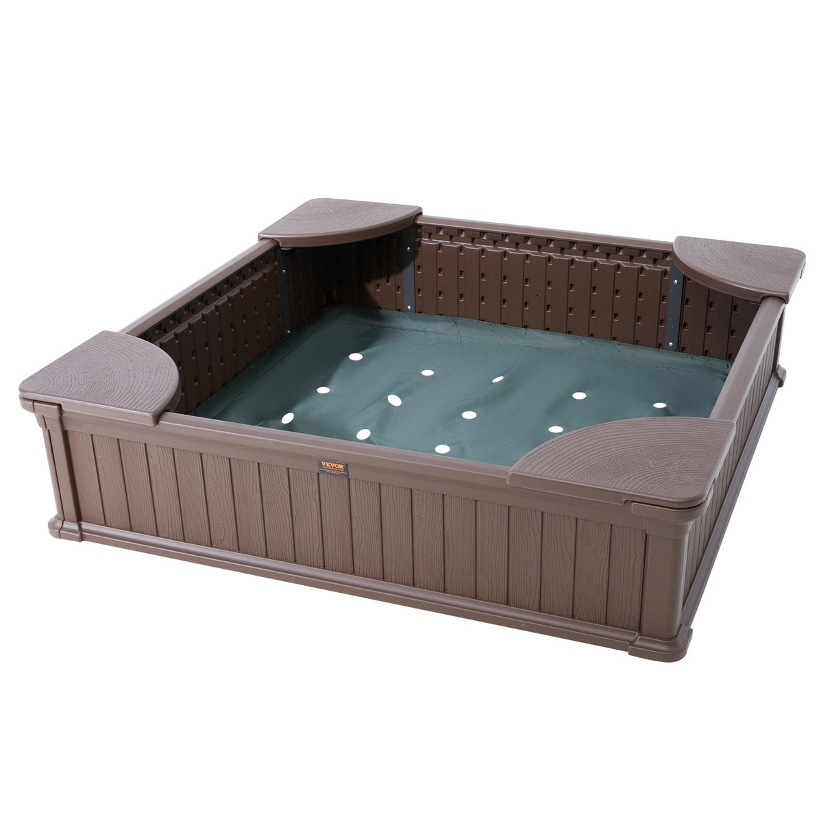 Square Sandbox with Cover and 4 Corner Seats, Brown