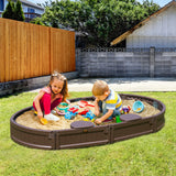 Sandbox with Cover, 72 x 41.5 x 9.1 in Oval Sand Box, HDPE Sand Pit with 4 Corner Seating and Bottom Liner, Kids Sandbox for Outdoor Backyard, Beach, Park, Gift for Boys Girls Ages 3-12, Brown