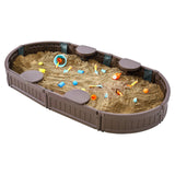 Sandbox with Cover, 72 x 41.5 x 9.1 in Oval Sand Box, HDPE Sand Pit with 4 Corner Seating and Bottom Liner, Kids Sandbox for Outdoor Backyard, Beach, Park, Gift for Boys Girls Ages 3-12, Brown