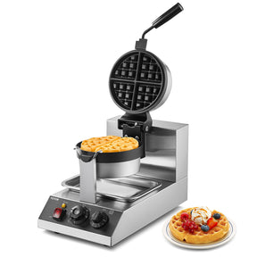 Round rotating commercial Belgian waffle maker in stainless steel