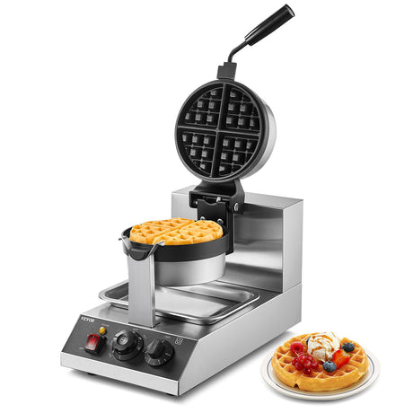 Round rotating commercial Belgian waffle maker in stainless steel