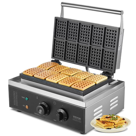 Stainless steel commercial waffle maker making 10 rectangle waffles