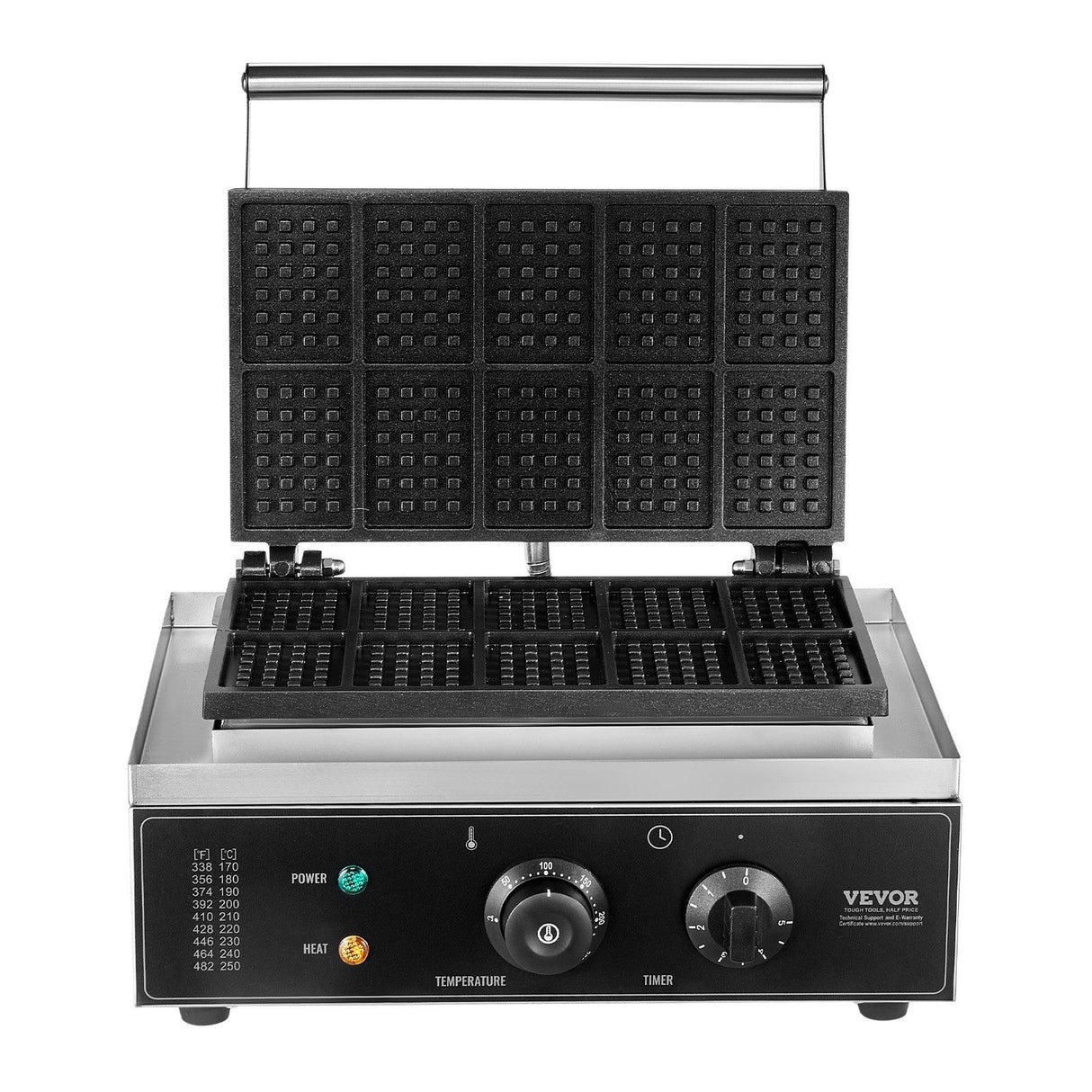 Dimension diagram of the 1550 W commercial waffle maker