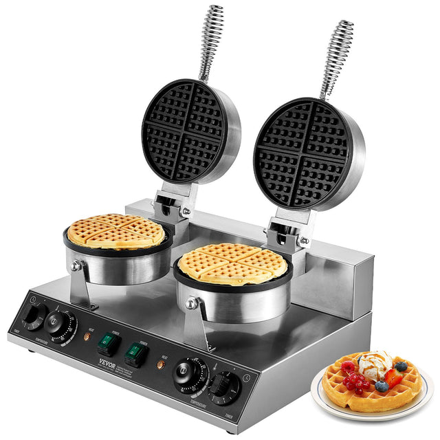 Dual head commercial Belgian waffle maker in stainless steel