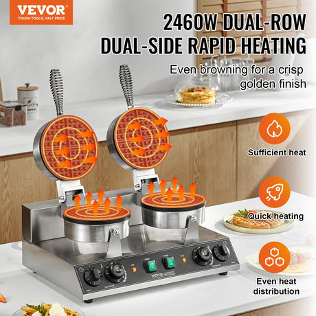 Two round waffle heads with independent control panels