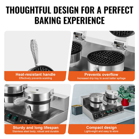 Non stick round baking plates opened on the dual head waffle iron