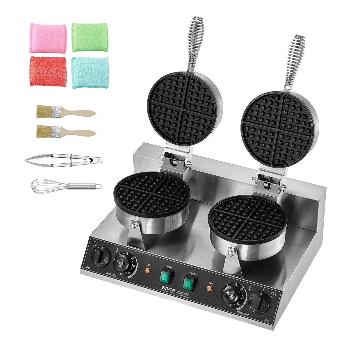 Stainless steel spiral handles on the dual head waffle iron