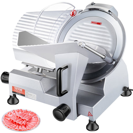 Commercial electric meat slicer with 250 mm carbon steel blade and stainless steel tray