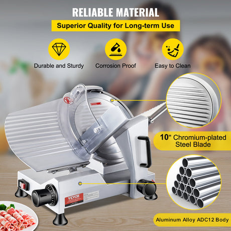 Side view of the 240 W deli slicer showing thickness adjustment knob