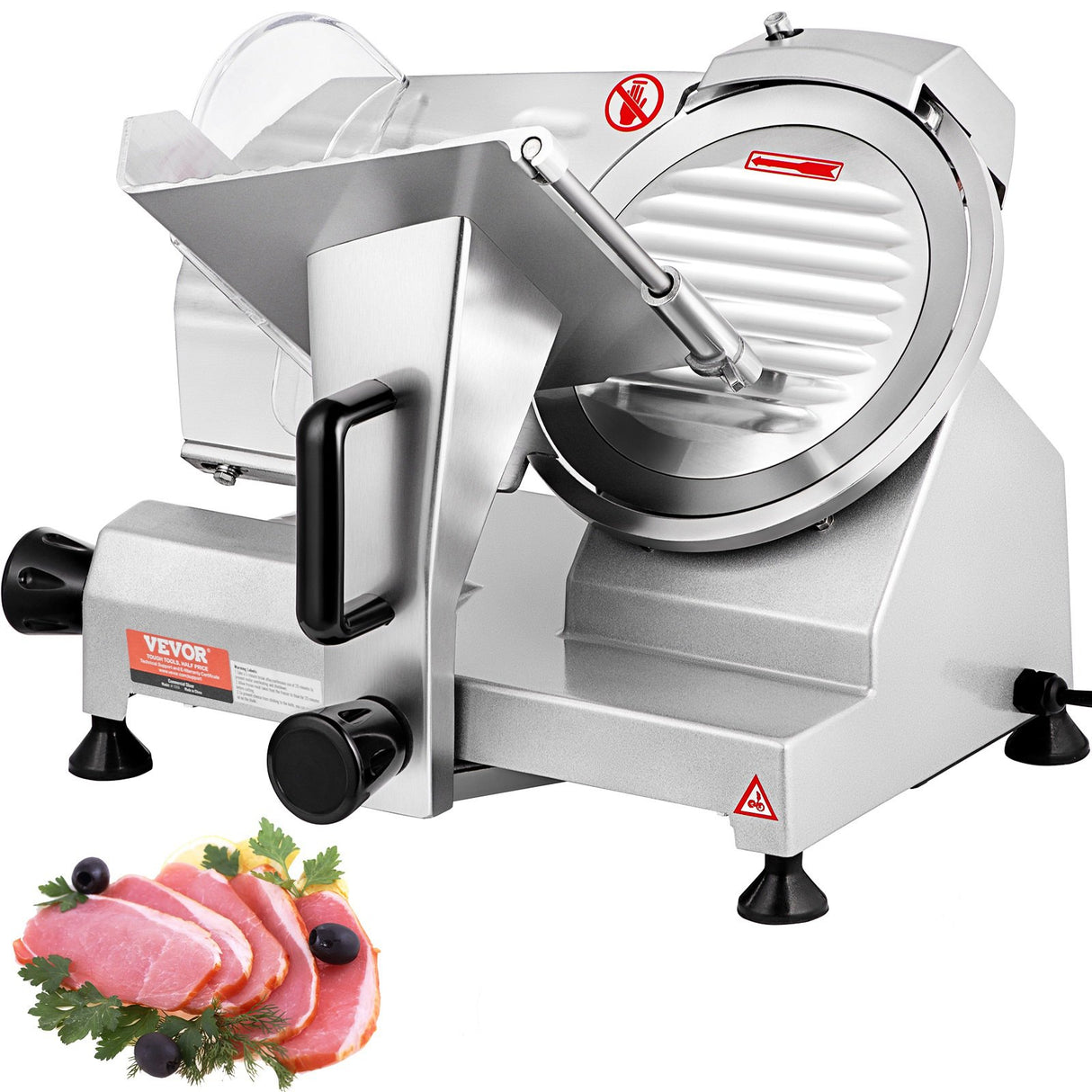 Commercial electric meat slicer with 20 cm carbon steel blade and food carriage